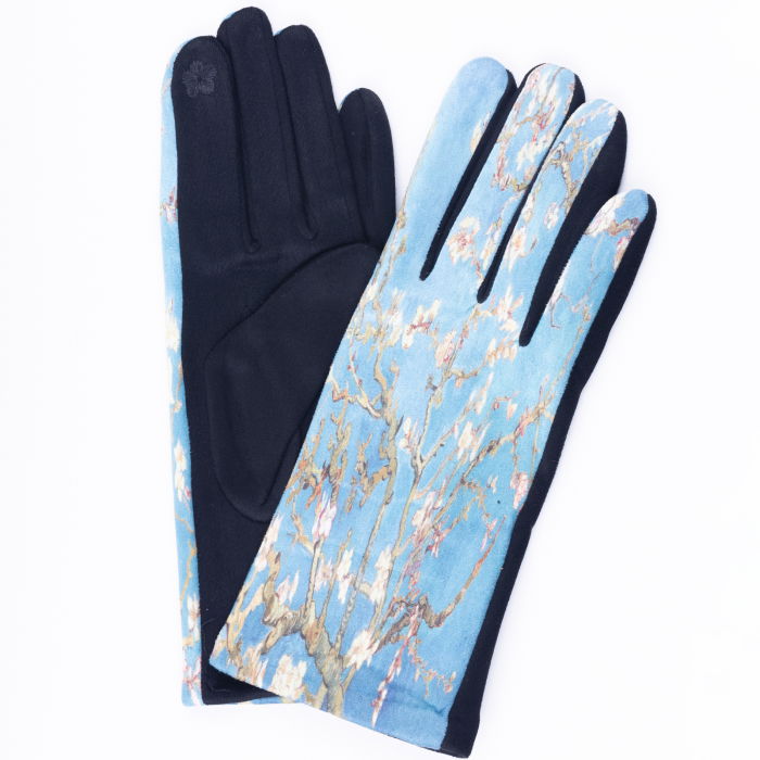 Manusi dama, textil cu imprimeu inspirat dintr-o pictura    Migdal Inflorind   a lui Vincent Van Gogh