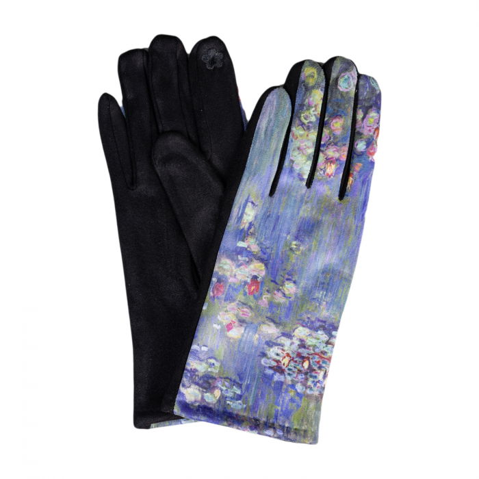 Manusi dama, textil cu imprimeu inspirat dupa    Nuferii   de Claude Monet