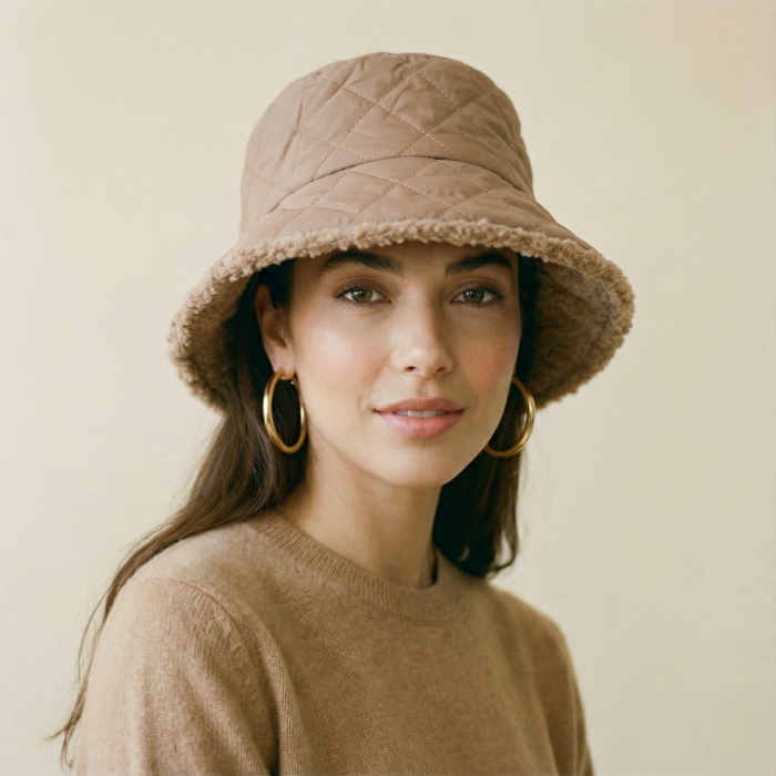 Palarie clos reversibila cu o fata blanita si o fata aspect matlasat, bej [1]