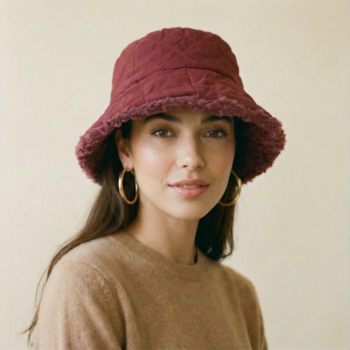 Palarie clos reversibila cu o fata blanita si o fata aspect matlasat, bordo [1]