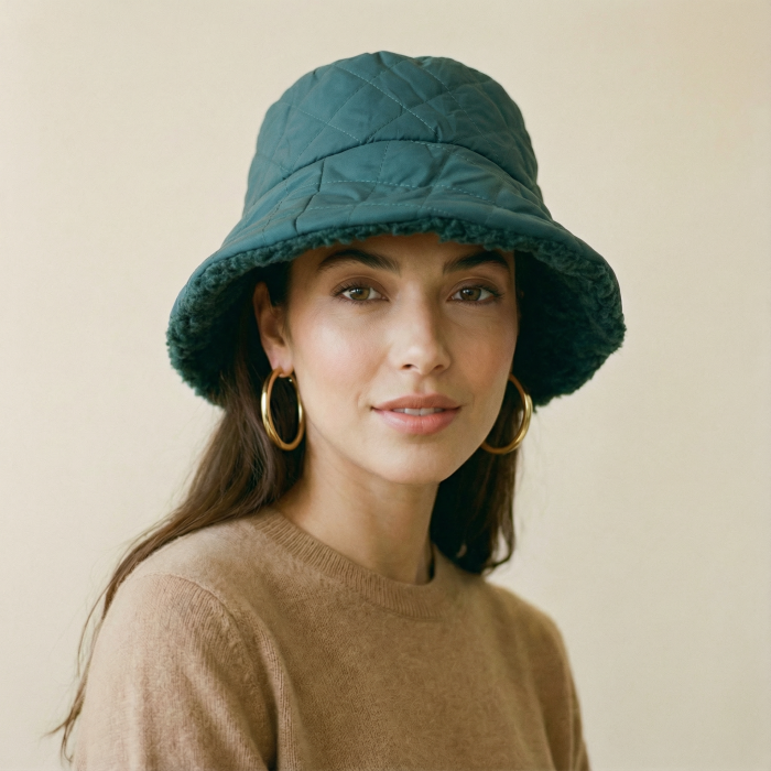 Palarie clos reversibila cu o fata blanita si o fata aspect matlasat, turcoaz inchis [1]