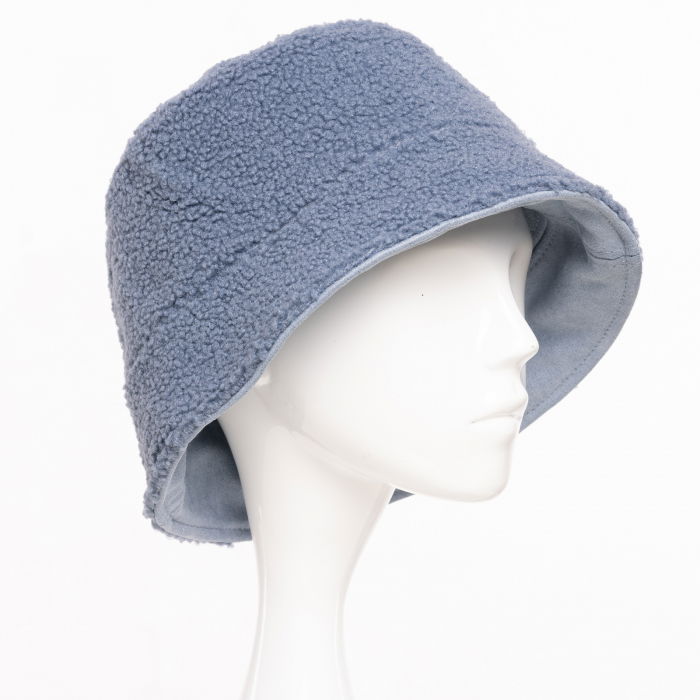 Palarie clos reversibila cu o fata blanita si o fata catifelata, albastru jeans [2]