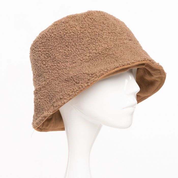 Palarie clos reversibila cu o fata blanita si o fata catifelata, camel [2]