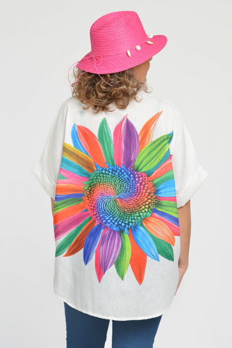 Palarie de paie impletita cu decoratiune din scoici, fucsia [7]