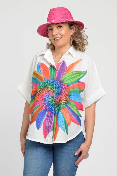 Palarie de paie impletita cu decoratiune din scoici, fucsia [6]