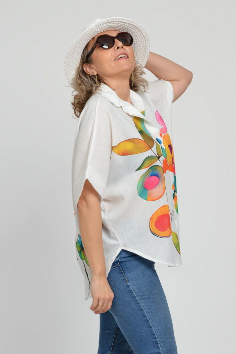 Palarie de paie impletita cu decoratiune din scoici, alba [5]