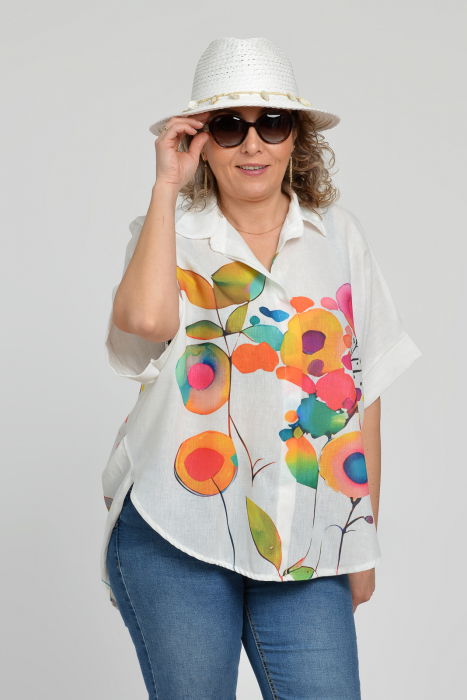 Palarie de paie impletita cu decoratiune din scoici, alba [3]