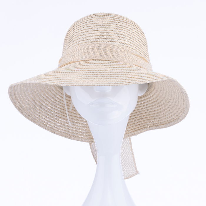 Palarie de paie impletita cu decoratiune funda, bej [2]