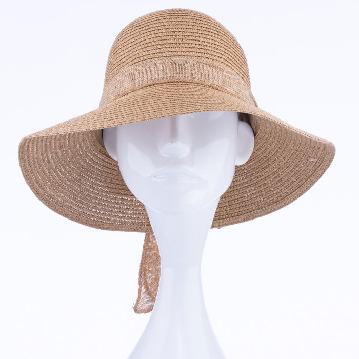 Palarie de paie impletita cu decoratiune funda, camel [2]