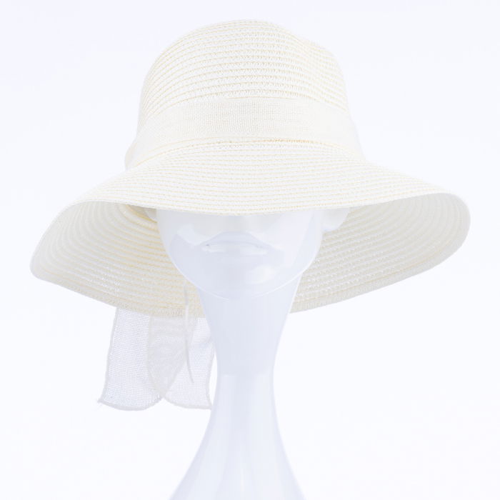 Palarie de paie impletita cu decoratiune funda, ivoire [2]