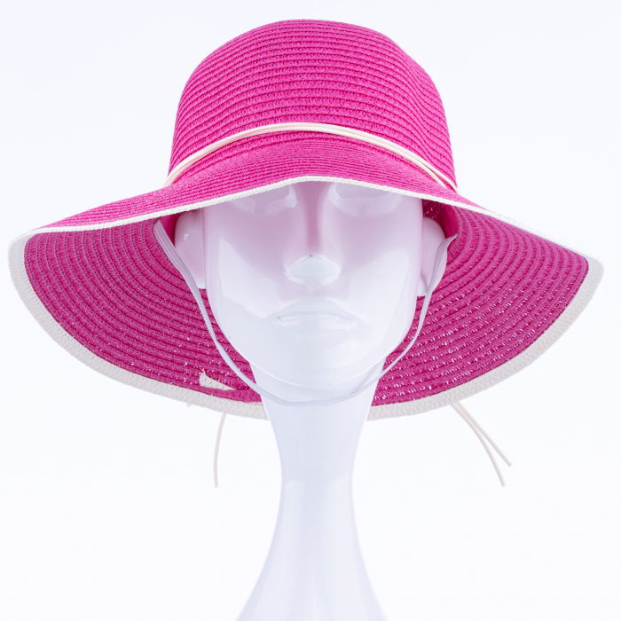 Palarie de paie impletita cu decoratiune margareta, fucsia [2]