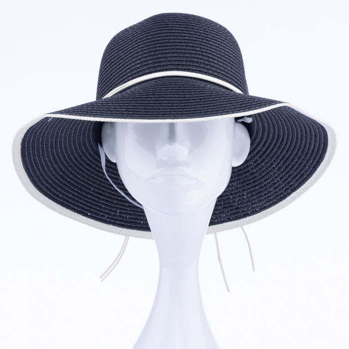 Palarie de paie impletita cu decoratiune margareta, neagra [2]