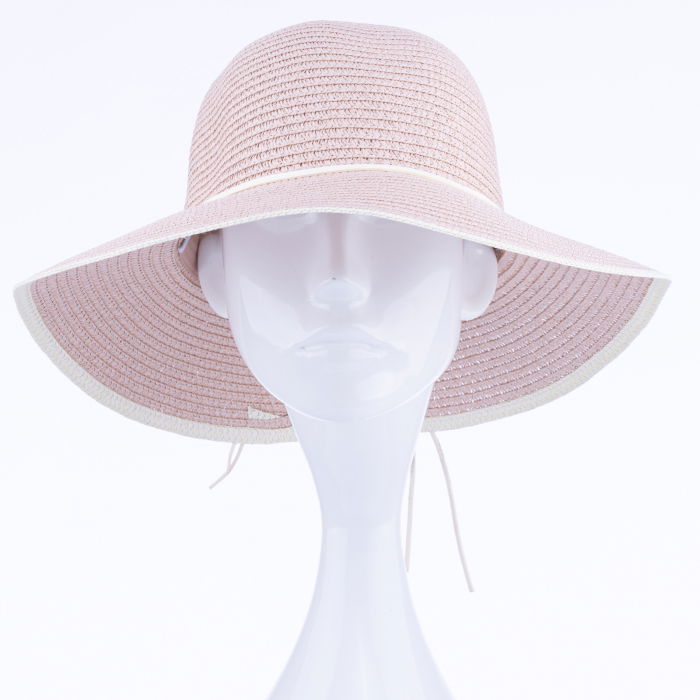 Palarie de paie impletita cu decoratiune margareta, roz deschis [2]