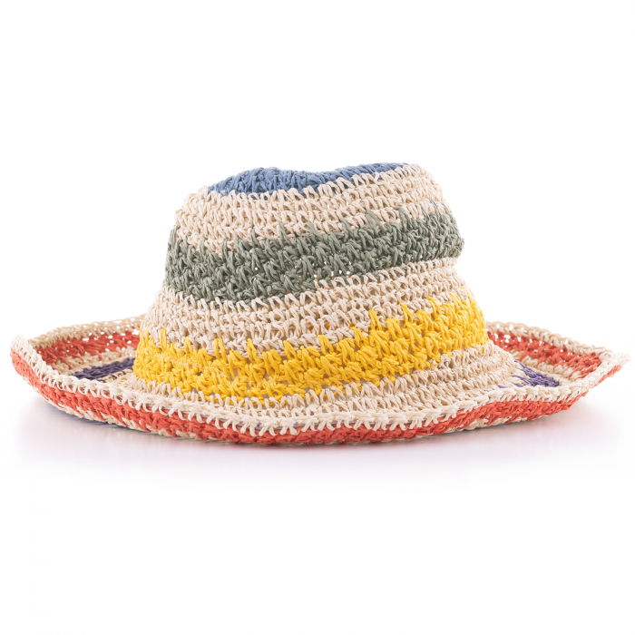 Palarie de paie impletita cu dungi multicolore pe fond bej deschis [2]