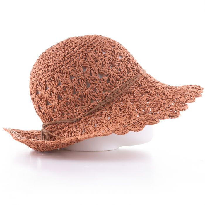 Palarie de paie impletita cu model, caramizie [2]