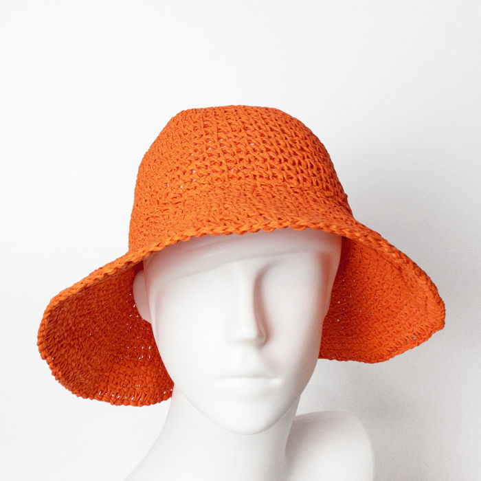 Palarie flexibila de paie impletita cu bor mare, portocalie [4]