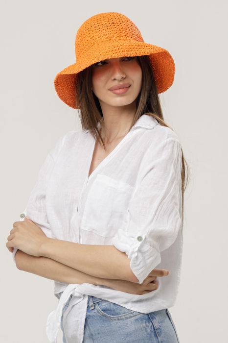 Palarie flexibila de paie impletita cu bor mare, portocalie [2]