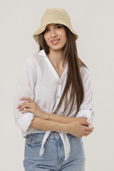 Palarie flexibila de paie impletita cu bor mic , bej [2]