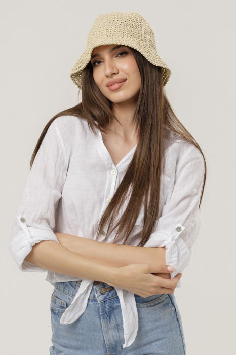 Palarie flexibila de paie impletita cu bor mic , bej [4]