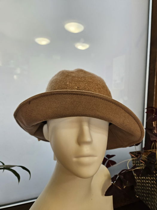 Palarie flexibila de lana si stofa cu bor mic si funda la spate, bej inchis [3]