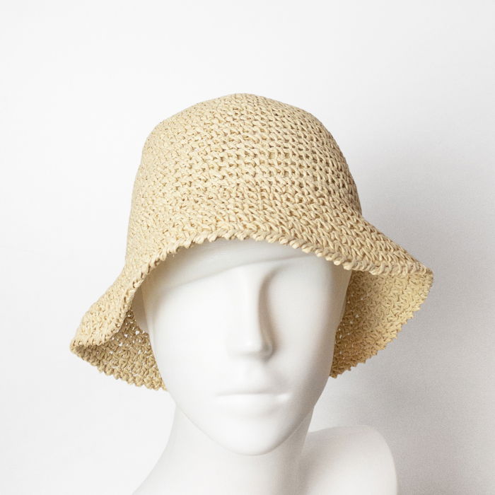 Palarie flexibila de paie impletita cu bor mic , bej [5]