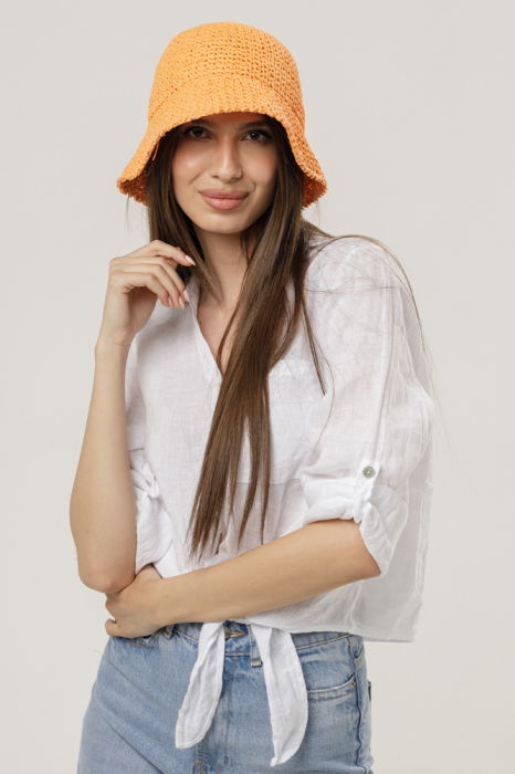 Palarie flexibila de paie impletita cu bor mic, portocalie [4]