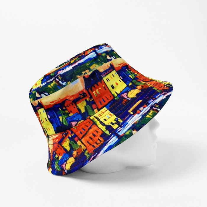 Palarie unisex cu doua fete imprimata cu reproducere dupa o pictura cu casute multicolore [2]