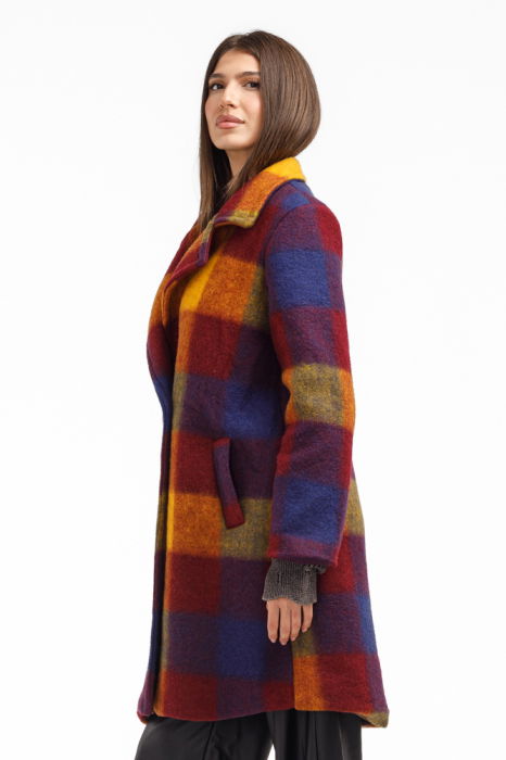 Palton dama carouri colorate cu lana – palton captusit elegant, galben, rosu, bordo si albastru [2]