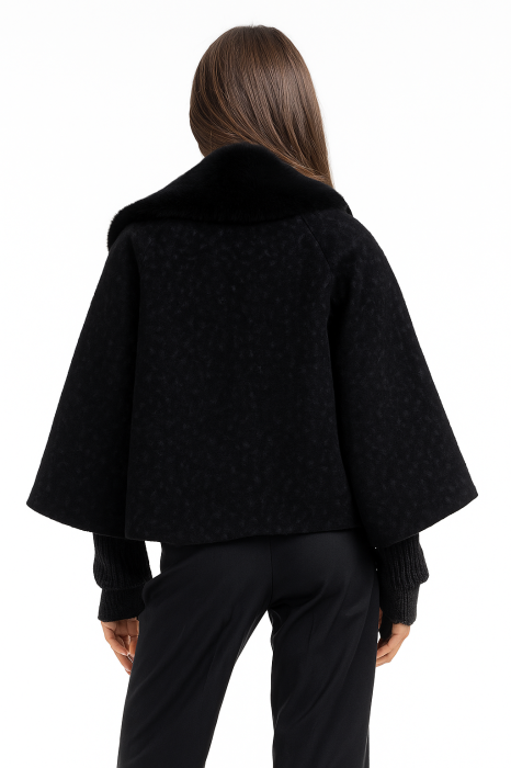 Palton scurt dama negru, cu lana, cu guler blanita – jacheta eleganta captusita [2]