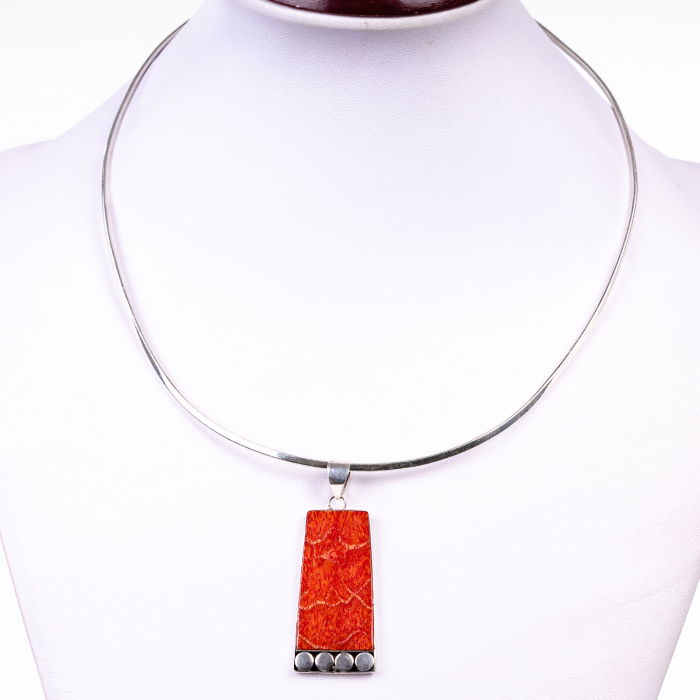 Pandant rectangular din argint 925 cu coral natural [2]