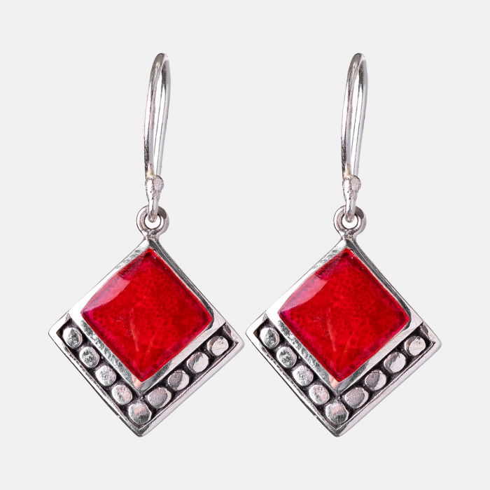 Pandant rombic cu coral natural si cu decoratiune din argint 925 [3]