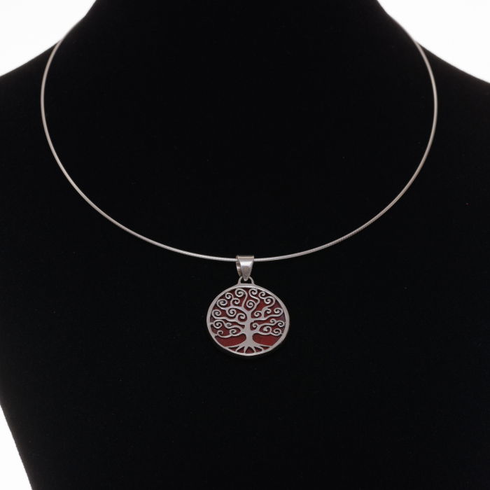 Pandant rotund din argint 925 Pomul Vietii cu coral, diametru 2.5 cm [2]