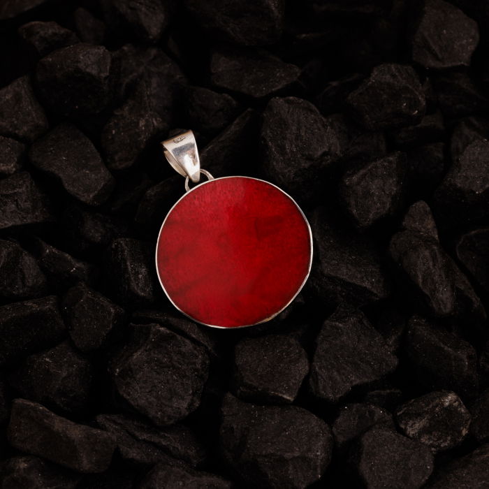 Pandant rotund din argint 925 Pomul Vietii cu coral, diametru 2.5 cm [3]