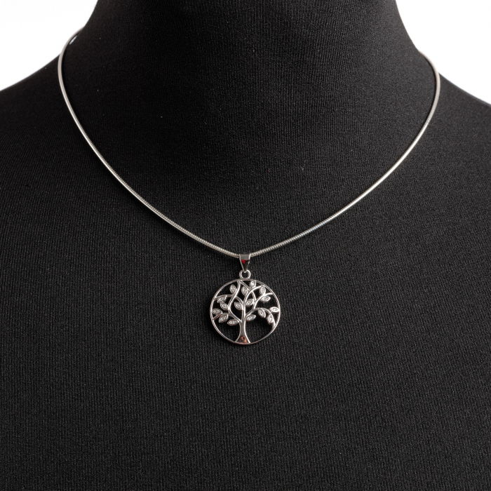 Pandant rotund din argint 925 Pomul Vietii cu pietricele albe de cubic zirconia [5]