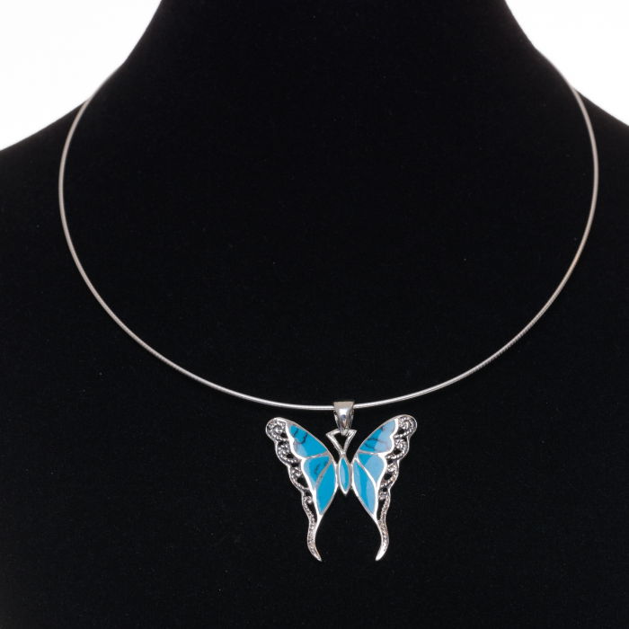 Pandant fluturas din argint 925 cu aripi albastre din paua shell [2]