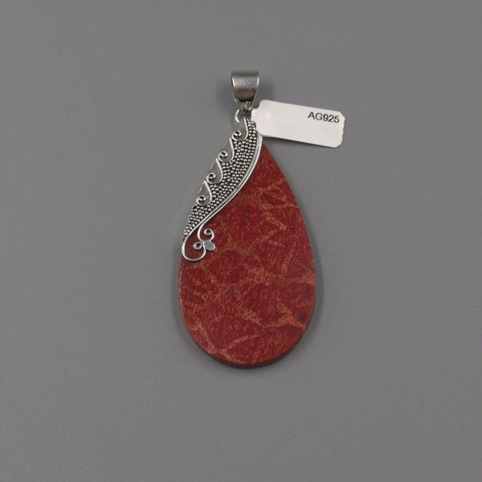 Pandantiv statement din argint 925, cu coral natural in forma de lacrima [3]