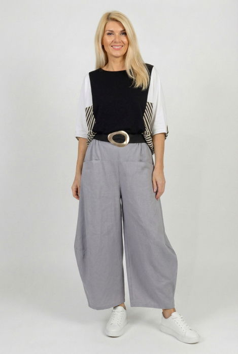 Pantaloni dama largi cu fronseu lateral si buzunare, gri [2]