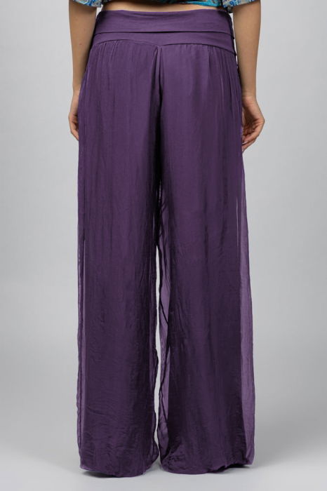 Pantaloni mov inchis din matase si vascoza,, tip salvari [3]