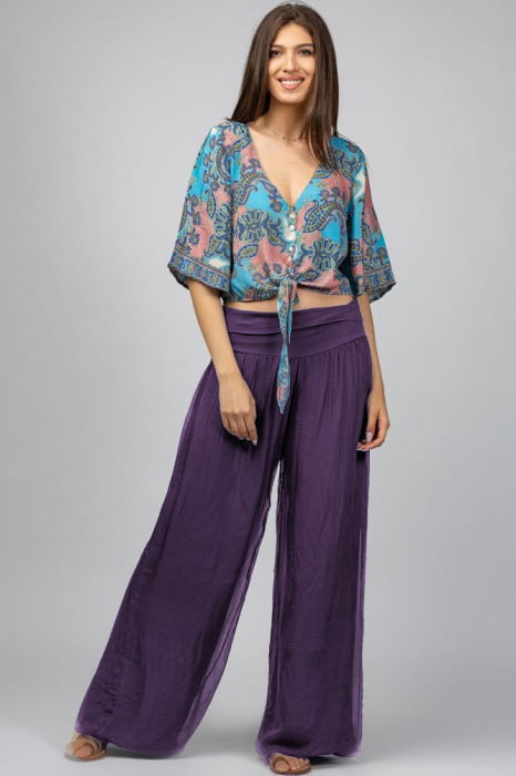 Pantaloni mov inchis din matase si vascoza,, tip salvari [2]