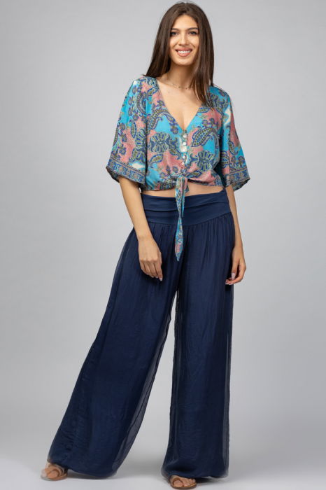 Pantaloni bleumarin din matase si vascoza,, tip salvari [2]
