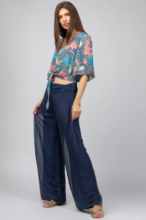 Pantaloni bleumarin din matase si vascoza,, tip salvari