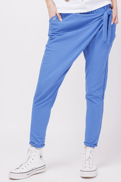 Pantaloni albastru electric petrecuti, din bumbac [2]