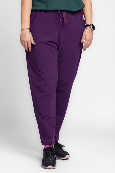 Pantaloni mov casual sport din bumbac cu buzunare laterale [3]