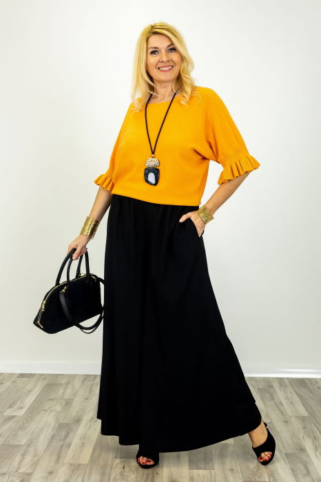 Pantaloni dama eleganti palazzo cu talie inalta si croiala fluida, negri [3]