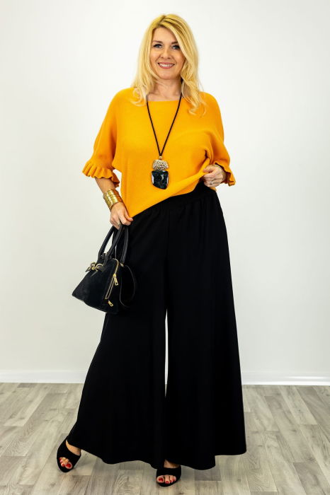 Pantaloni dama eleganti palazzo cu talie inalta si croiala fluida, negri [2]