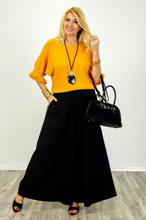 Pantaloni dama eleganti palazzo cu talie inalta si croiala fluida, negri [1]