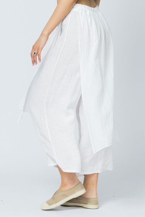 Pantaloni de vara din in, cu aplicatii pe fata si spate, albi [2]