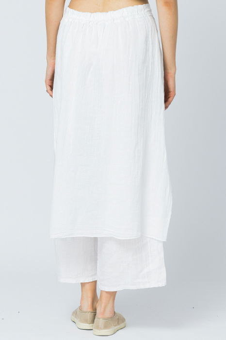 Pantaloni de vara din in, cu aplicatii pe fata si spate, albi [4]