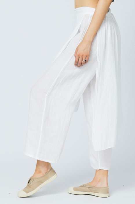 Pantaloni de vara din in, cu aplicatii pe fata si spate, albi [3]