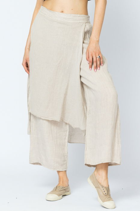 Pantaloni de vara din in, cu aplicatii pe fata si spate, bej [2]